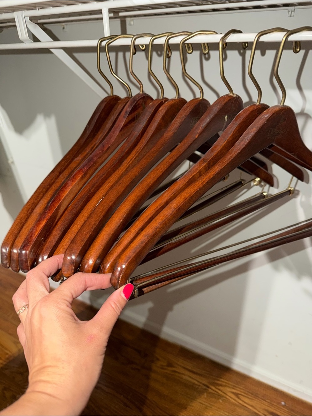 Set of 9 Vintage Polo Ralph Lauren Wooden Suit Hangers with Pant Bar